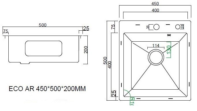 Мойка кухонная ARFEKA ECO AR 450х500 SATIN DECOR