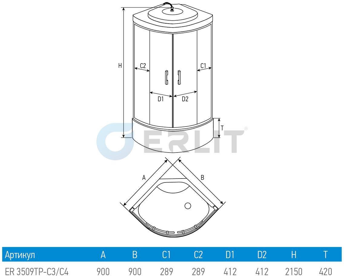 Душевая кабина Erlit ER3509TP-C3-RUS 90x90