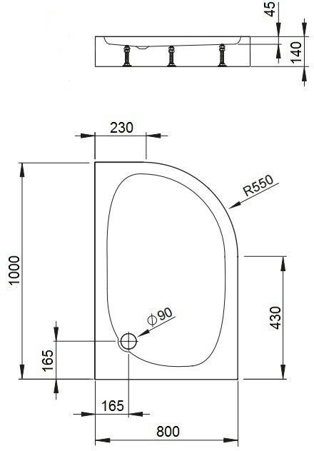 Душевой поддон Bravat P2810 Type D-2R 100x80