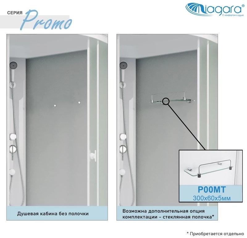Душевая кабина Niagara Promo P90/40/MT/BK 90x90 без крыши, стекла матовые, профиль белый
