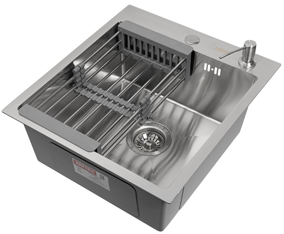 Мойка кухонная ARFEKA ECO AR 450*500 с коландером и дозатором SATIN