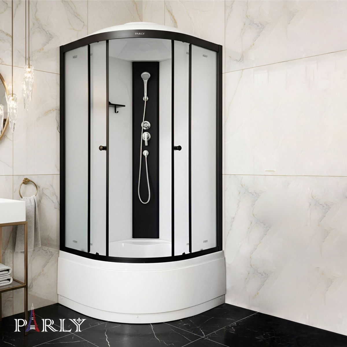 Душевая кабина Parly BETT B821 80x80 стекла матовые, профиль черный