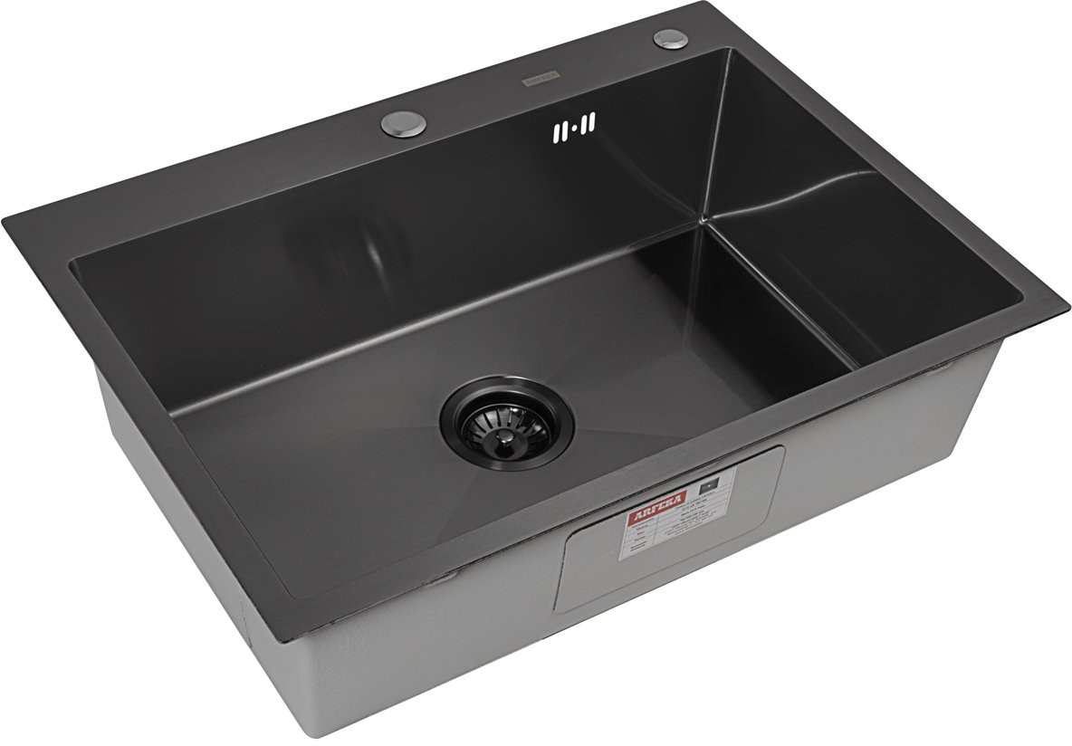 Мойка кухонная ARFEKA ECO AR 700*500 BLACK PVD NANO, вороненая сталь