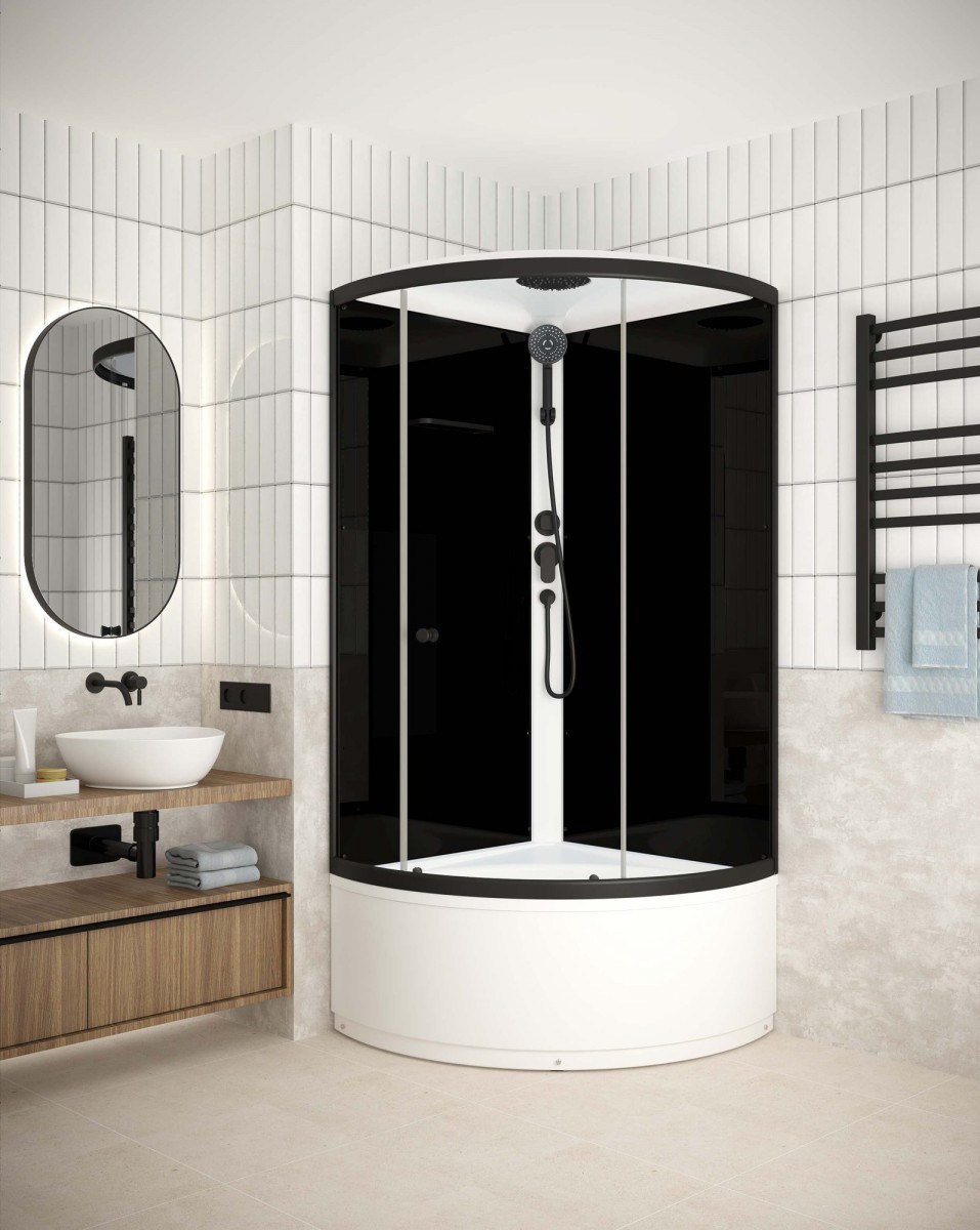 Душевая кабина Domani-Spa Simple 99 high V1.2 Black 90x90 прозрачное стекло / черные стенки