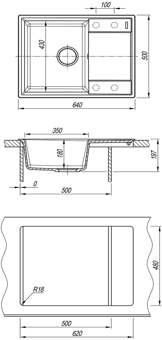 Мойка кухонная Lemark IMANDRA 640 64x50 грей