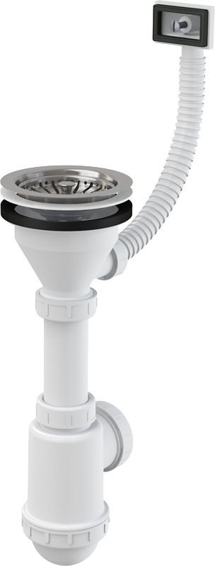 Сифон для мойки с нержавеющей peшeткой DN115, гофропереливом AlcaPlast A447-DN50/40